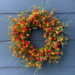 Poppy Wreath,Red & Orange Poppy Wreath,Floral Wreath,Silk Floral Wreath, Spring Wreath,Summer Wreath,Door Hanger,Front Door Decor,Pink Poppy