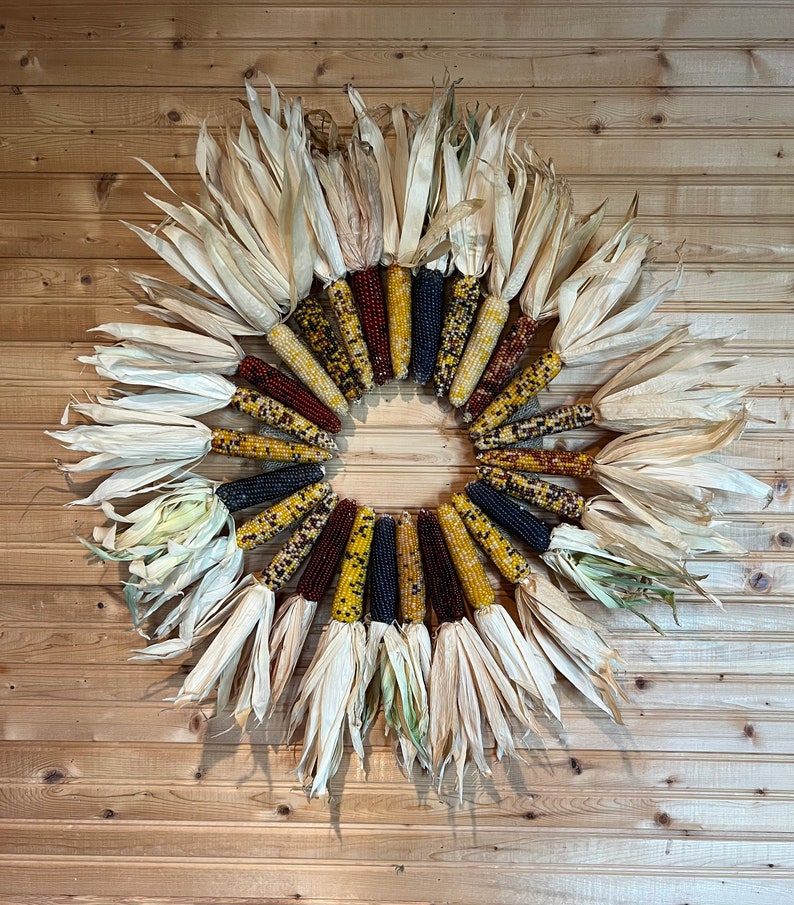 Indian Corn Wreath, Indian Corn, Natural Indian Corn Wreath, Natural Corn Husk Wreath, Handmade Corn Wreath, Natural Indian Corn, Fall Corn image 8