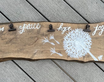 Dandelion Painted Sign, Wood Photo Clip, Wall Hanging, Hand Painted Dandelion on Wood, Wood Sign, Floral on Wood, Photo Clips on Wood, Art
