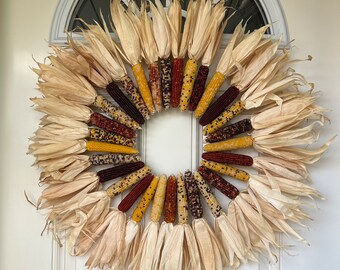 Indian Corn Wreath, Indian Corn, Natural Indian Corn Wreath, Natural Corn Husk Wreath, Handmade Corn Wreath, Natural Indian Corn, Fall Corn