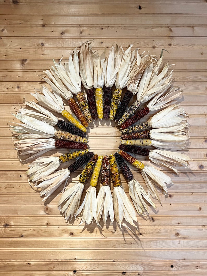 Indian Corn Wreath, Indian Corn, Natural Indian Corn Wreath, Natural Corn Husk Wreath, Handmade Corn Wreath, Natural Indian Corn, Fall Corn image 10