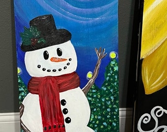 Snowman Porch Leaner, Snowman Art, Snowman Leaner, Christmas Tree Leaner, Snowman, Snowman Painting, Christmas Painting, Winter Porch Leaner