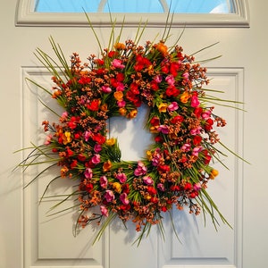Poppy Wreath,Red,Orange,Pink Poppy Wreath,Floral Wreath,Silk Floral Wreath, Spring Wreath,Summer Wreath,Door Hanger,Front Door Decor,Poppy