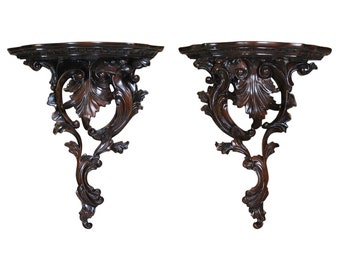 Pair of Carved Wooden Wall Sconces