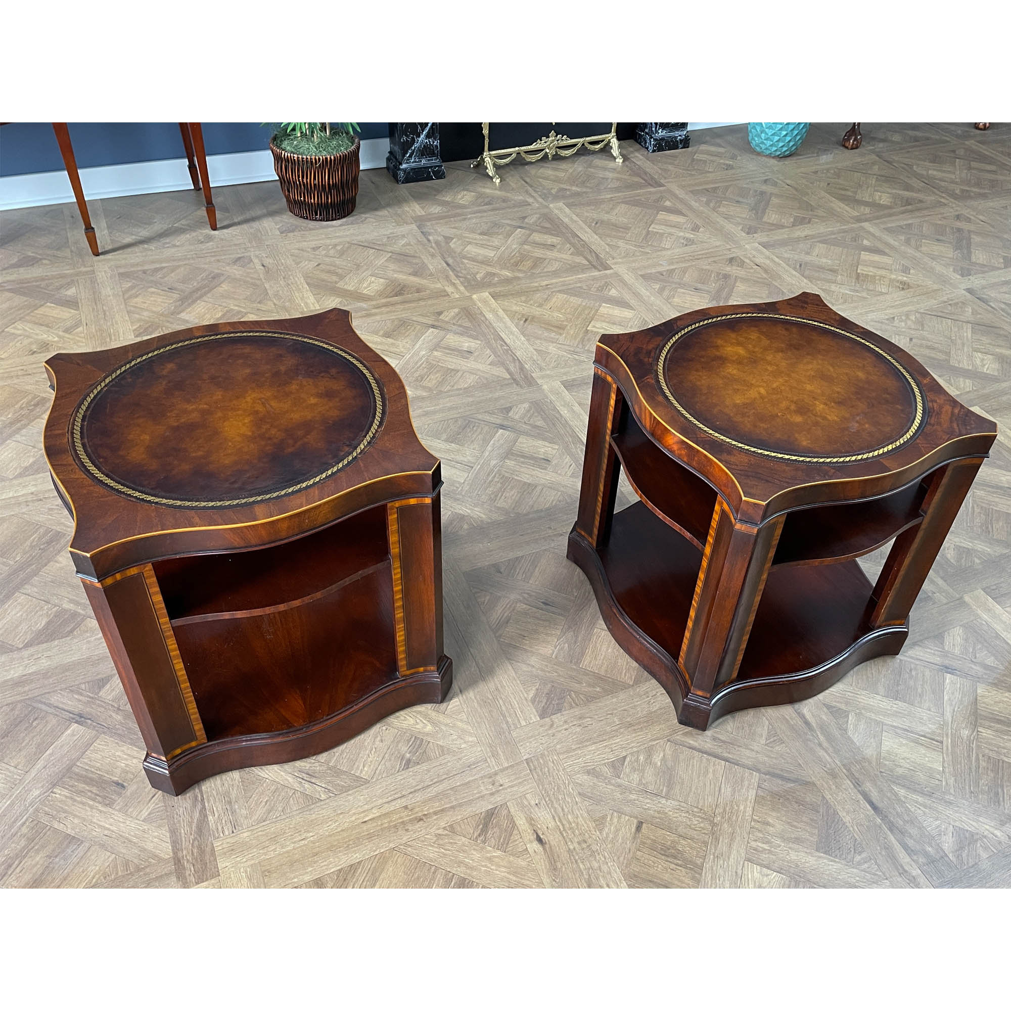 NVIN0414 Pair Weiman Leather Top Tables Etsy