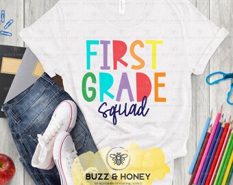 Bundle! First - Fifth Grade Squad Teacher Shirt Bundle: Back-to-School SVG PNG (Digital Files