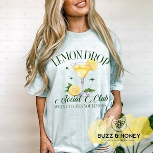 Lemon Drop Social Club SVG PNG JPEG / Design per maglietta da cocktail agli agrumi / Citazione per l'happy hour estivo / Download digitale per Cricut e sublimazione