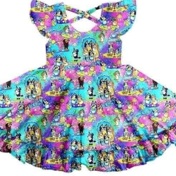 Girls Flutter Short Sleeve Twirl Dress with Criss Cross Back - Radhika Designs