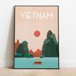 Vietnam travel poster  Vietnam art Vietnam travel print -Boho poster  Ha Long Bay Digital  poster size 12x18 inches