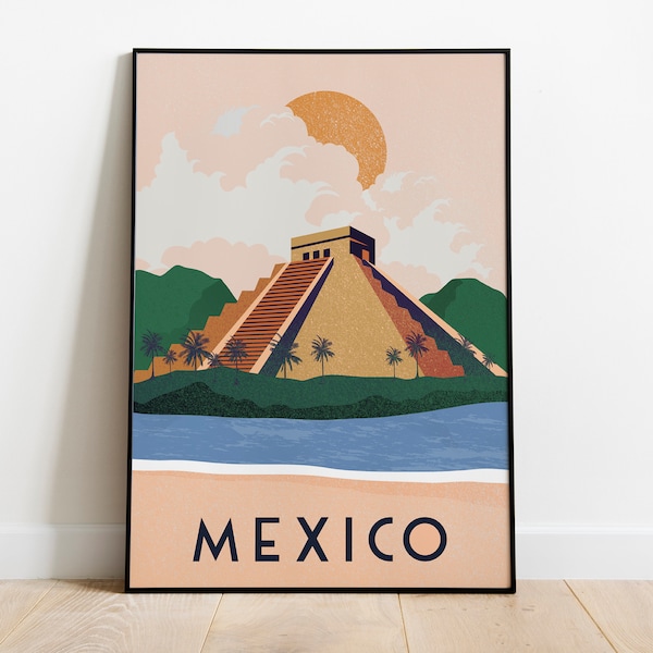 Mexico  travel poster  Pyramid print poster Travel Poster wall art Sizes: (inches) (inches) 20x30 inches