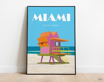 Miami travel poster south beach vintage retro poster Travel Poster Sizes: (inches) 8x10 12x16 16x20 18x24 24x36