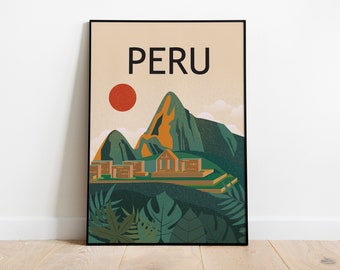 Peru machu picchu travel poster Peru print Peru art. Digital poster wall art Sizes: (inches) 8x10 12x16 16x20 18x24 24x36