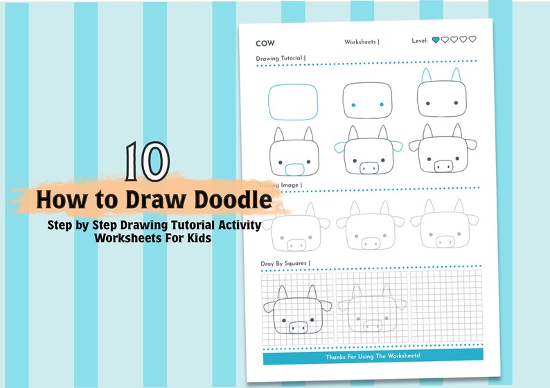How to Draw Doodle Step by 10 Step Drawing Tutorial Activity Worksheets ...