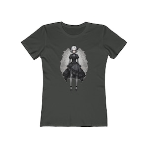 ゴスTシャツ、ゴシックガールTシャツ、ゴス美学、ビクトリア朝ゴス、レディースボーイフレンドTシャツ、オルタナティブファッション
