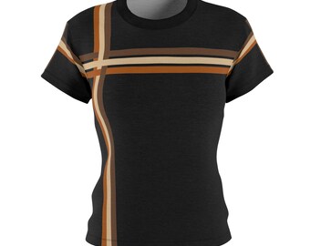 Espresso Striped Black Tee, Retro Stripes T-Shirt, Women's Cut & Sew Shirt, 70s Inspired Shirt