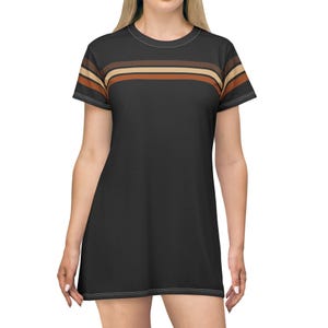 Espresso Striped Black T-Shirt Dress, Women&#39;s T-Shirt Dress, Casual Shirt Dress, Oversized Shirt, Sleep Tee