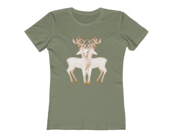 Fantasy Deer T-Shirt, Mythical Creature, Double Image Graphic, Women's Boyfriend Tee, Deer Shirt
