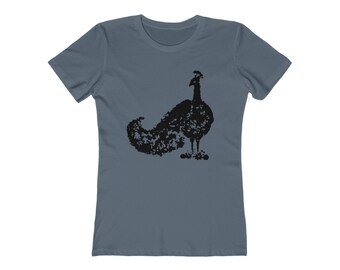 Silhouette Peacock T-Shirt, Dark Peacock Graphic, Bird Shirt, Boyfriend Tee, Alternative Clothing, Peacock Tee