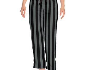 Gray and Black Striped Pajama Pants, Soft Pajama Bottoms, Women's Pajama Pants, Goth Pajamas