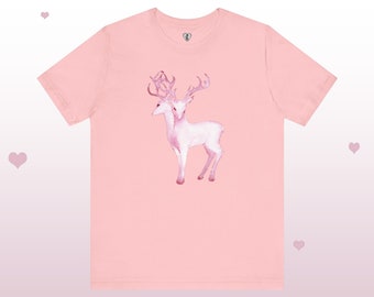 Pink Two Headed Deer T-Shirt, Mythical Creature, Unisex Fit Tee, Ethically Manufactured Clothing