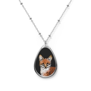 Fox Necklace, Animal Pendent, Oval Necklace, Fox Jewelry