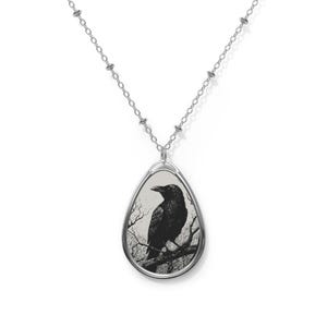 Raven Necklace, Black Bird Pendent, Oval Necklace, Gothic Jewelry