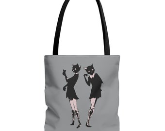 Cat Twins Tote Bag, Gothic Tote, Shoulder Bag, Purrrfection Achieved Tote, Grunge Bag