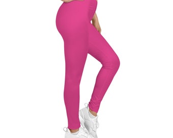 Pink Leggings, Spandex Pants, Women's Casual Leggings, Cat logo with Heart Graphic, 80s Inspired Leggings