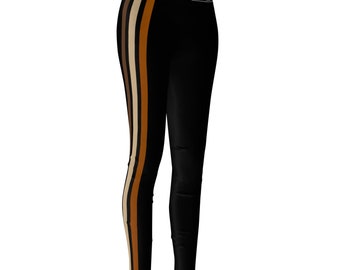 Espresso Striped Black Leggings, Retro Ribbons Leggings, Women's Soft Leggings, Warm Tights, Yoga Pants