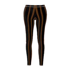 Black and Brown Striped Leggings, Steampunk Leggings with Lace Up Bow Graphic, Women's Leggings, Yoga Pants image 2