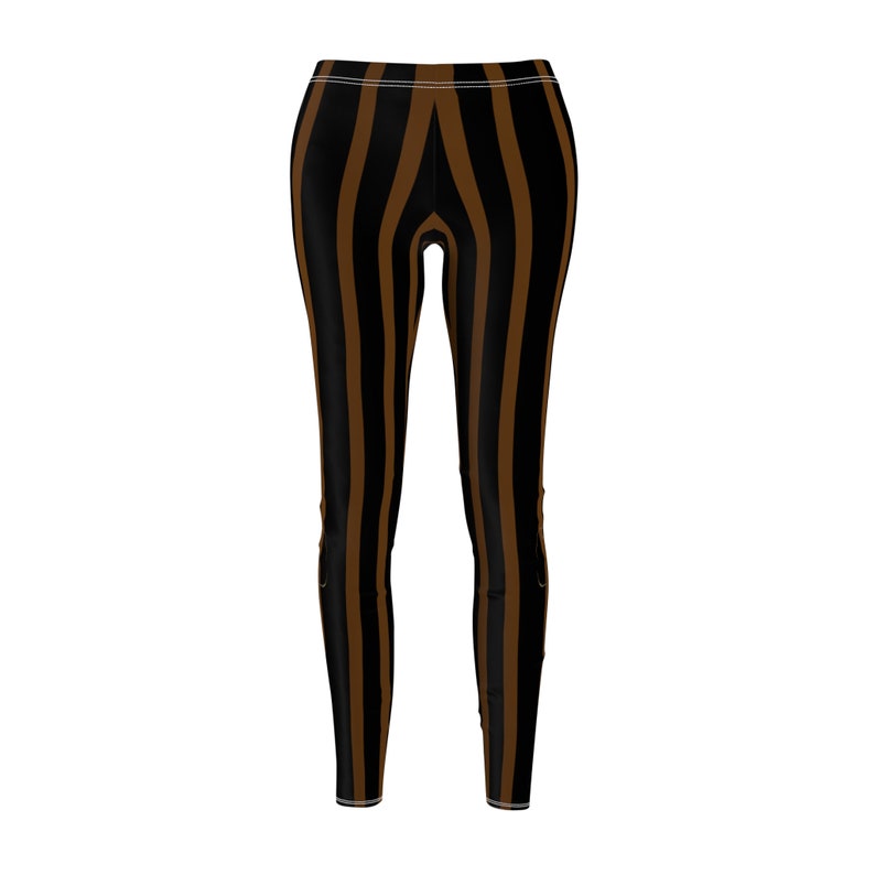 Black and Brown Striped Leggings, Steampunk Leggings with Lace Up Bow Graphic, Women's Leggings, Yoga Pants image 2