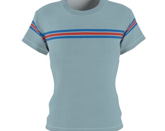Striped Light Blue T-Shirt, Retro Inspired Shirt, Women's Cut & Sew Tee, Alternative Clothing