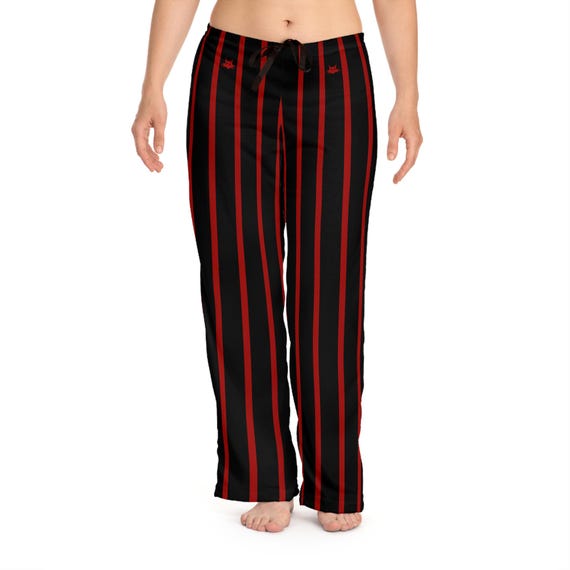 Cherry Red and Black Striped Pajama Pants, Soft Pajama Bottoms, Stripes and  Cat Graphic Pj Pants, Women's Pajama Pants - Etsy