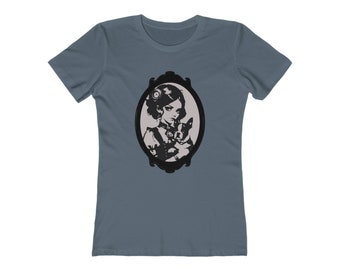 Steampunk Girl Portrait T-Shirt, Boston Terrier Dog Shirt, Women's Boyfriend Tee, Cameo Goth Shirt