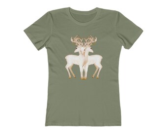 Fantasy Deer T-Shirt, Mythical Creature, Double Image Graphic, Women's Boyfriend Tee, Deer Shirt
