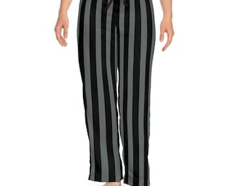 Gray and Black Striped Pajama Pants, Soft Pajama Bottoms, Women's Pajama Pants, Goth Pajamas