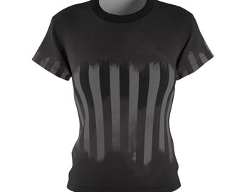 Faded Black and Gray Striped T-Shirt, Goth Shirt, Women's Cut & Sew Tee, Alternative Clothing