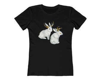 Jackalope Rabbit T-Shirt, Cute Bunnies Shirt, Women's Boyfriend Tee, Mythical Creature Shirt