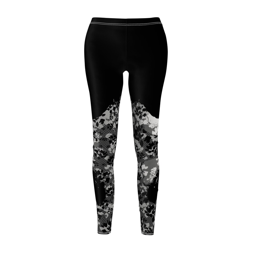 Tattered Black and White Lace Leggings, Ripped Lace Graphic, Women's ...