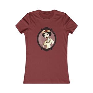 Spooky Nurse Character T-Shirt, Creepy Nurse Graphic, Women&#39;s Fitted Tee