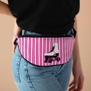 Roller Skate Fanny Pack, Striped Fanny Pack, Crossbody Bag, 80s Inspired Hip Bag