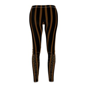 Black and Brown Striped Leggings, Steampunk Leggings with Lace Up Bow Graphic, Women's Leggings, Yoga Pants image 3