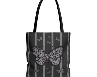 Dark Butterfly Tote Bag, Gray and Black Butterflies Graphic Bag, Canvas Tote Bag, Shoulder Bag, Gothic Tote Bag