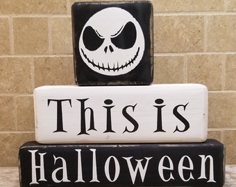 Bloques de madera de Jack Skellington, este es Halloween Jack Skellington, bloques de Pesadilla antes de Navidad, decoración de Pesadilla antes de Navidad