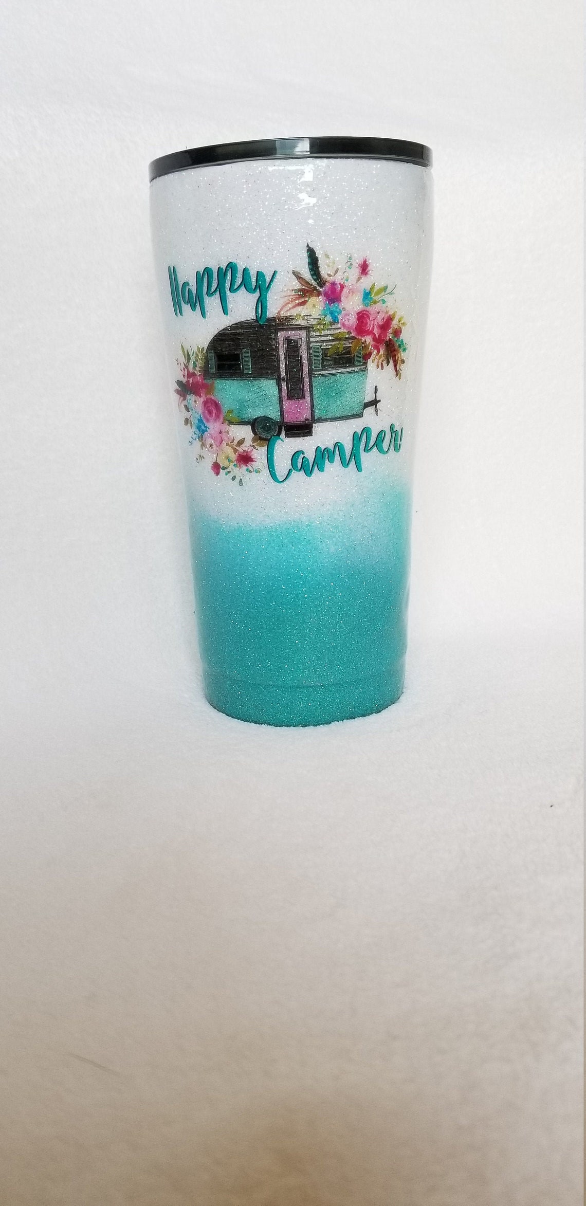 Happy Camper Tumbler Clear Waterslide Decal Glitter Tumbler Etsy