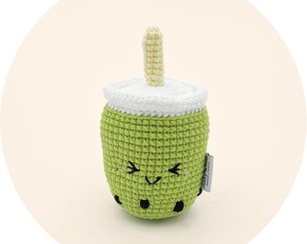 Matcha Boba Crochet Baby Rattle, Part of the Boba Friends Rattle Toy Set, Milk Tea Baby Shower Gift