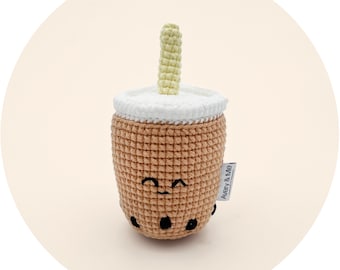 Milk Tea Boba Crochet Baby Rattle, Part of the Boba Friends Rattle Toy Set, Milk Tea Baby Shower Gift