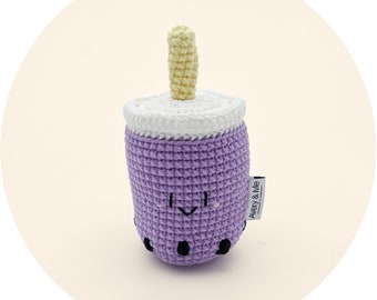 Taro Boba Crochet Baby Rattle, Part of the Boba Friends Rattle Toy Set, Milk Tea Baby Shower Gift