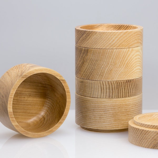 Holzdosen mit Deckel - Stapeldosen aus Esche - Set aus 4 Stück