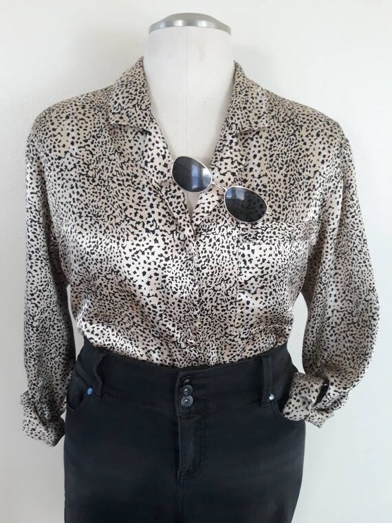 90s Vintage Leopard Blouse | Leopard | Satin Blous